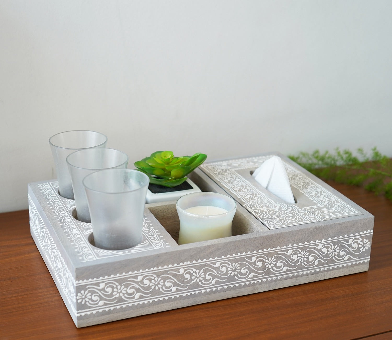 Ira Traditional Designer Hand Painted Wooden MultiStorage Tray