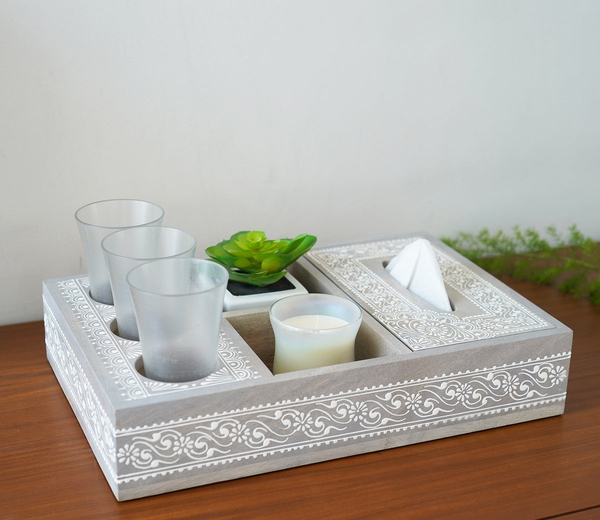 Ira Traditional Designer Hand Painted Wooden MultiStorage Tray