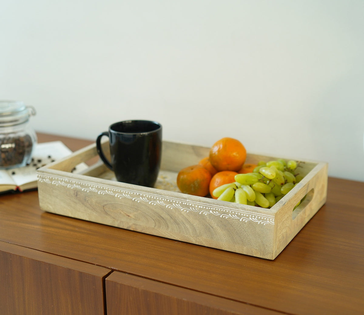 Adiva Floral Hand Painted Wooden Rectangle Serving Tray