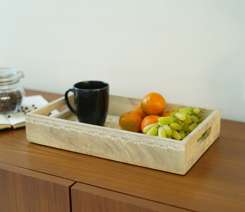 Adiva Floral Hand Painted Wooden Rectangle Serving Tray
