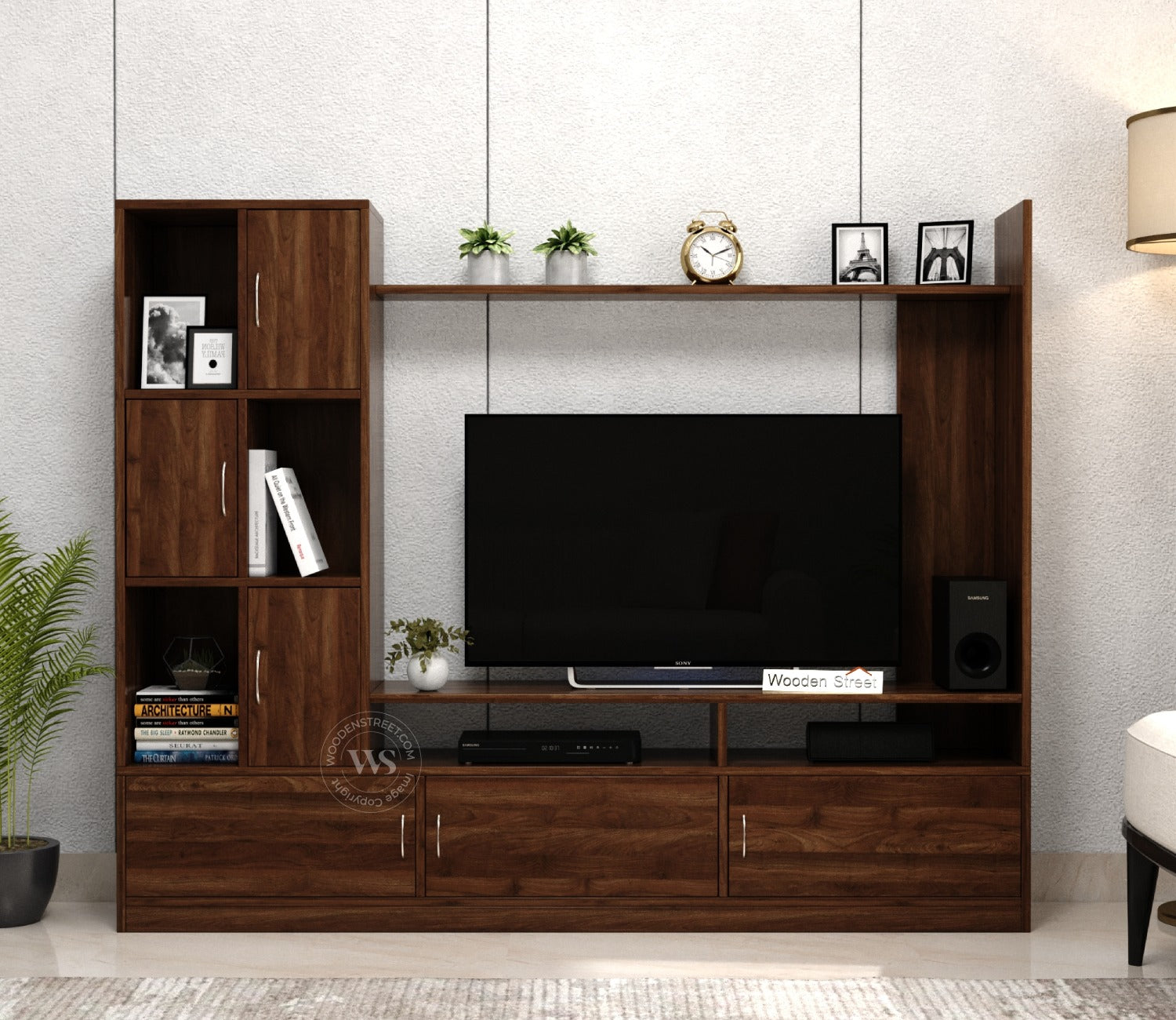 Wayne Engineered Wood TV Unit With Cabinets (Columbian Walnut Finish)