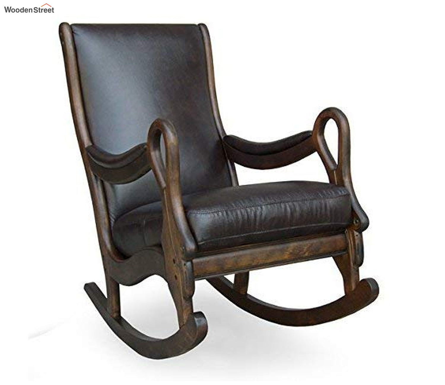 Bella Wooden Classic and Antique Leatherite Rocking Chair/Easy Aaram Chair for Back Pain/Relaxing Chair
