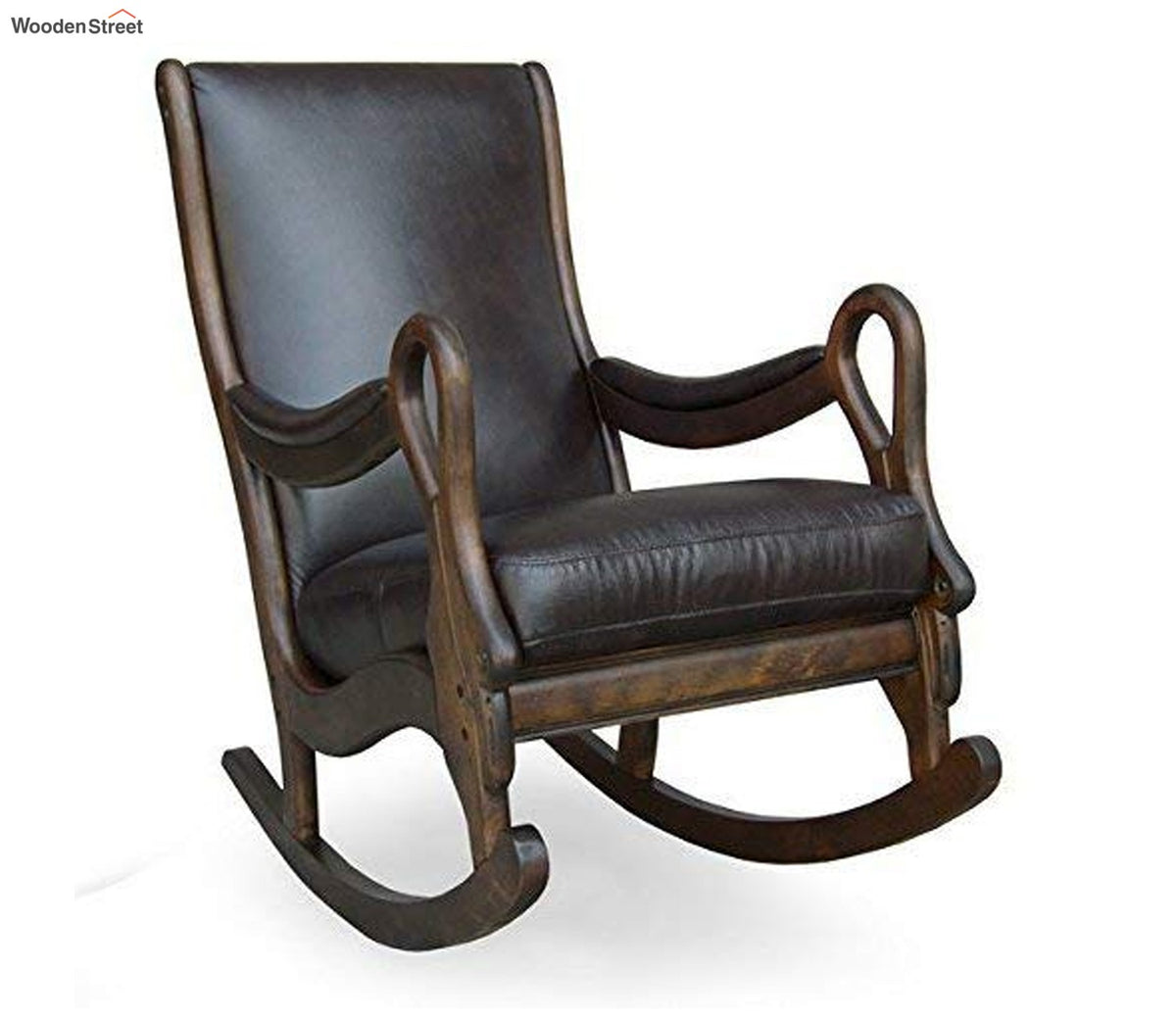 Bella Wooden Classic and Antique Leatherite Rocking Chair/Easy Aaram Chair for Back Pain/Relaxing Chair
