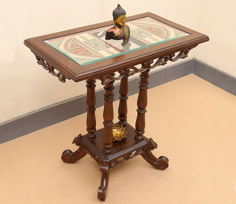 Kama Console Table in Teakwood with Walnut Finish