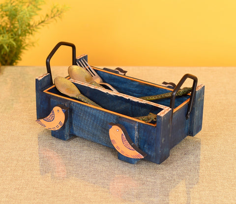 Handcrafted Wooden Love Birds Cutlery Storage Box