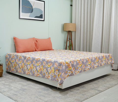 Blossom Celebration Queen Size Bedsheet (Orange)