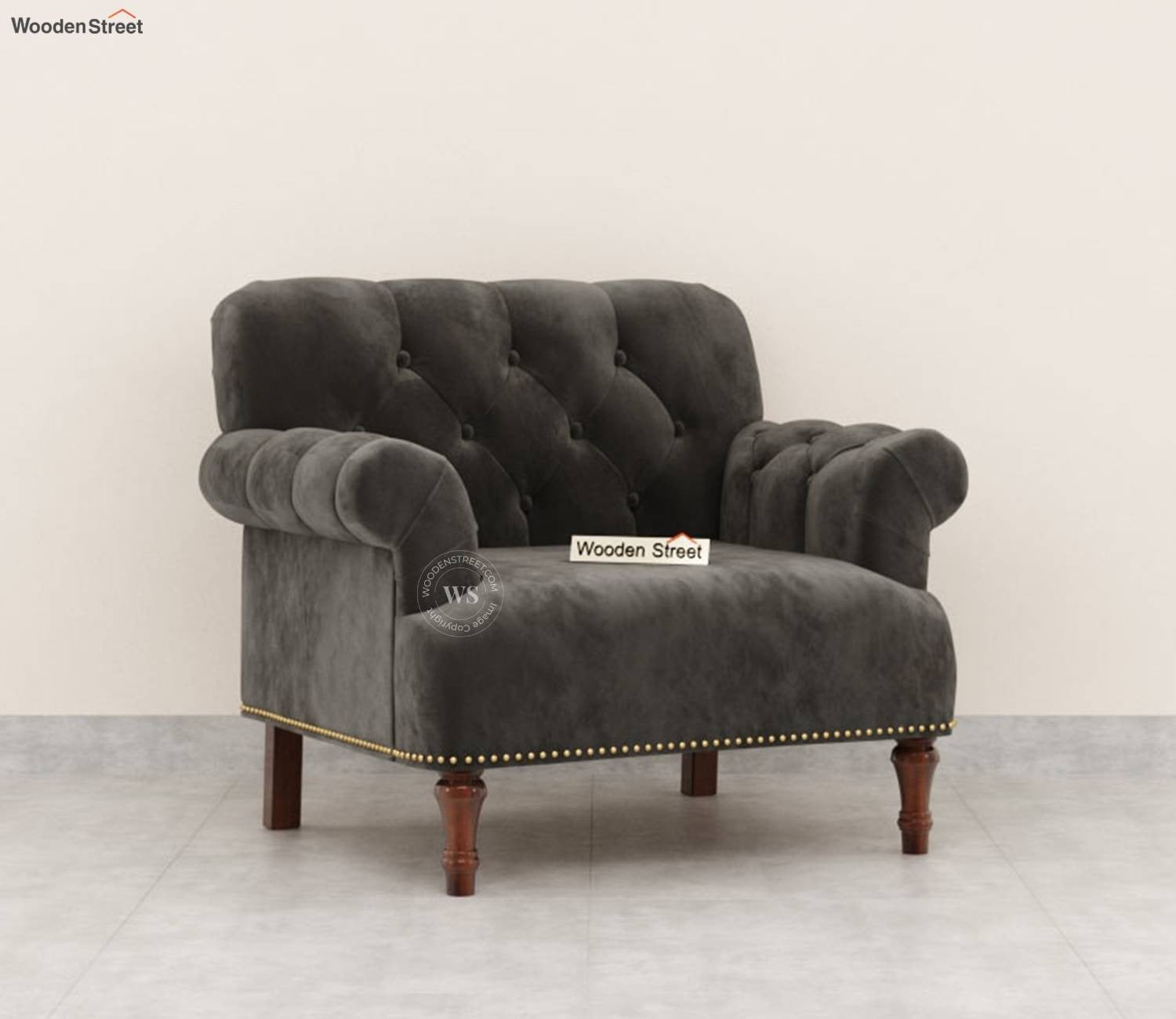 Parker 1 Seater Sofa (Velvet, Graphite Grey)