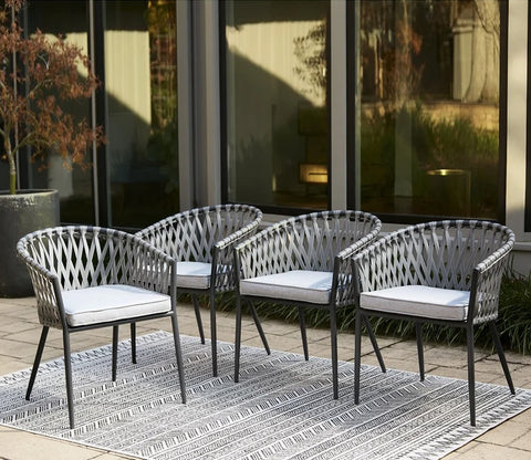 Grey Rope 4 Seater Chair Set With Grey Cushions