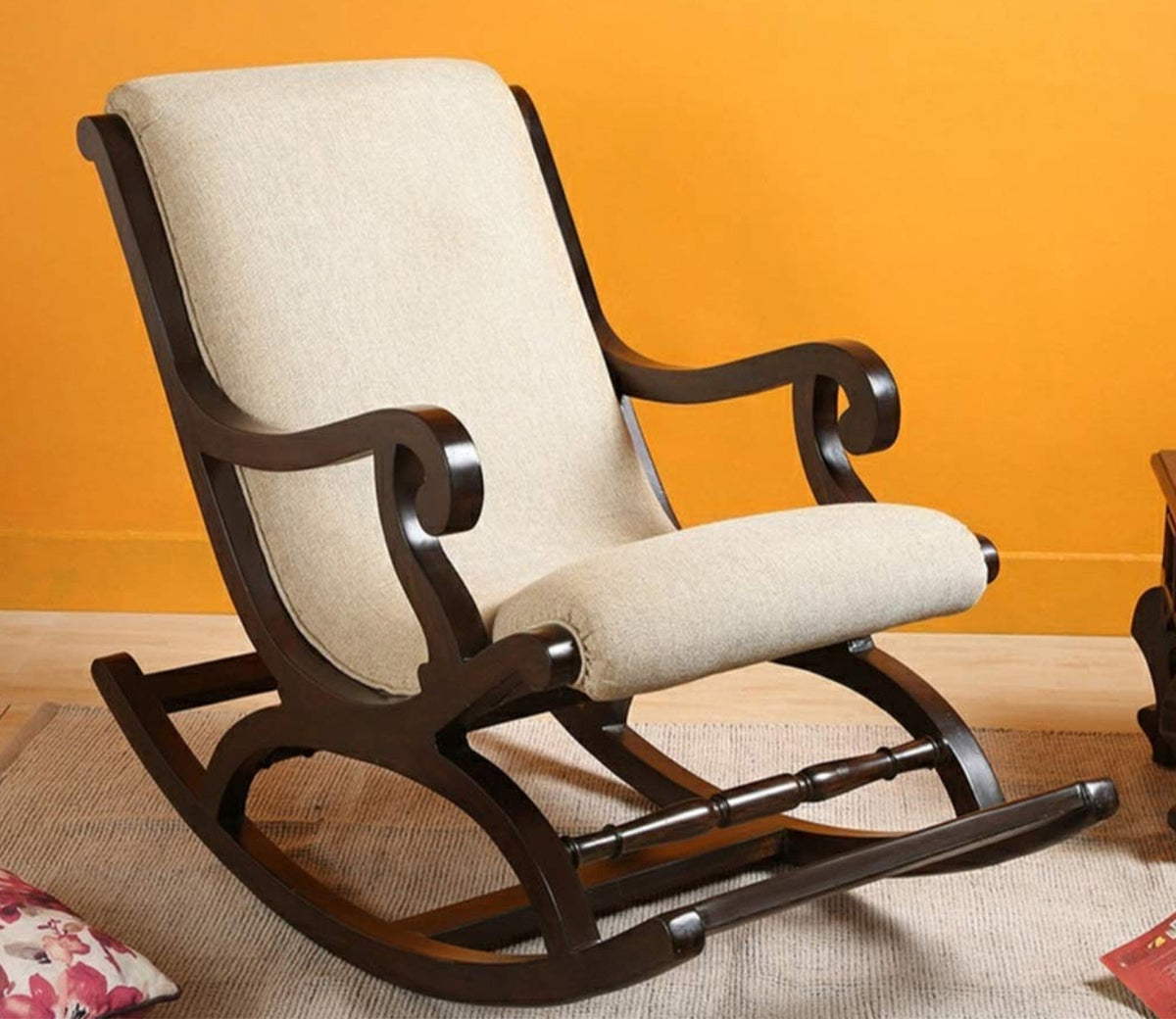 Liam Hand Carved Wooden Rocking Chair (Natural Brown)