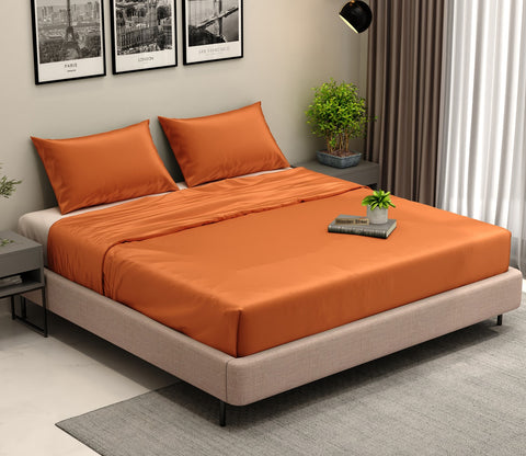 Organic Bamboo Bedsheet Single Size Bed, 300 TC with 1 Pillowcase and 1 Flat Bedsheet (Orange)