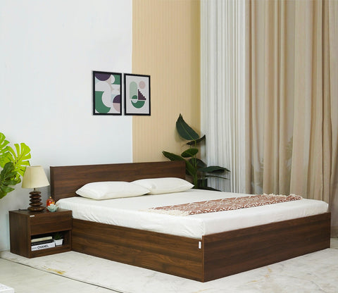 Clemency Bed with Box Storage (King Size, Columbian Walnut Finish)