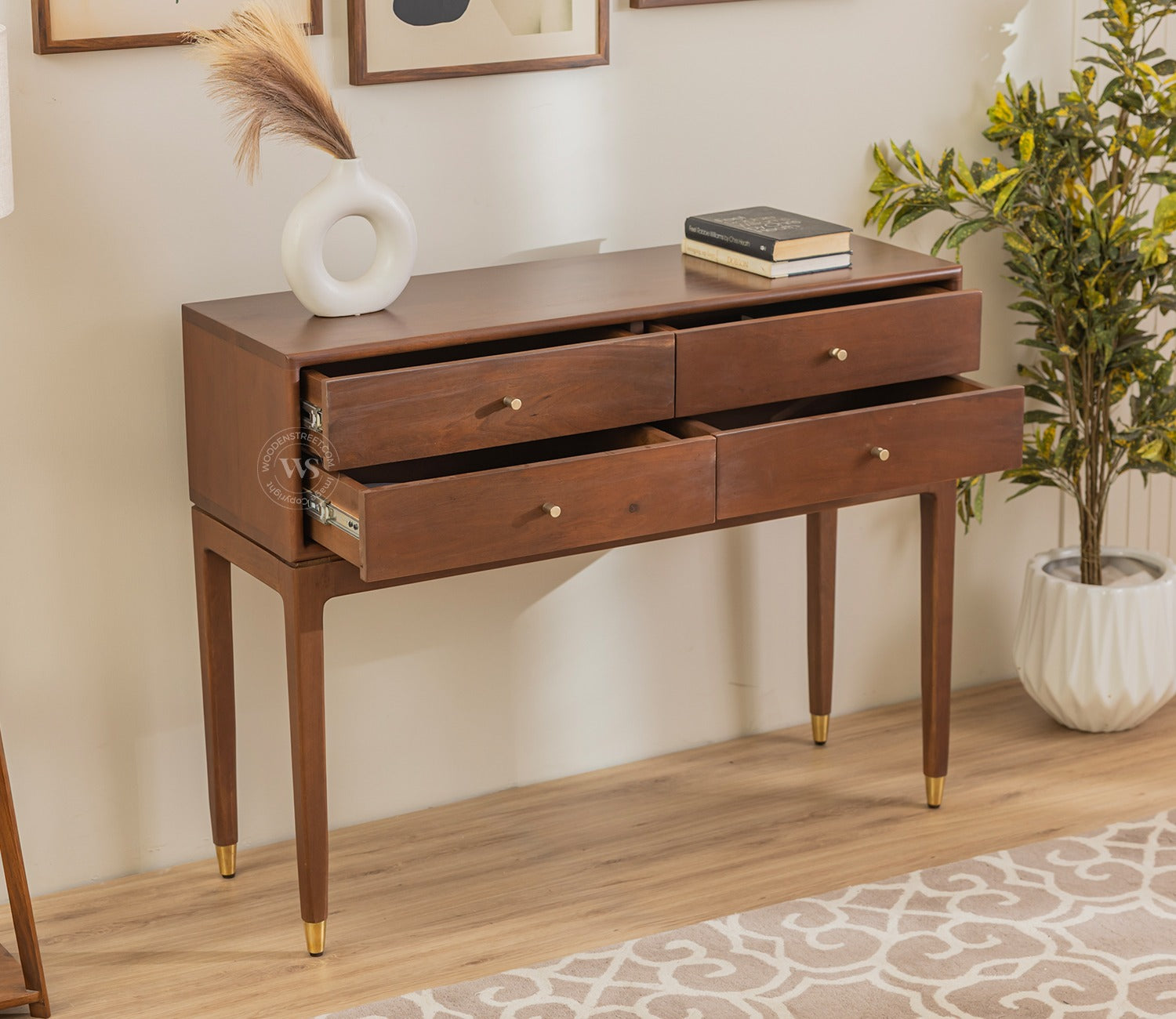 Kaushal Mango Wood Console Table with Drawer Storage (Teak Finish)