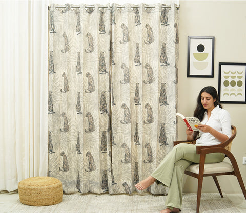 Leopard Print Light-Filtering Door Curtains Set of 2 (Grey, 7 Feet)