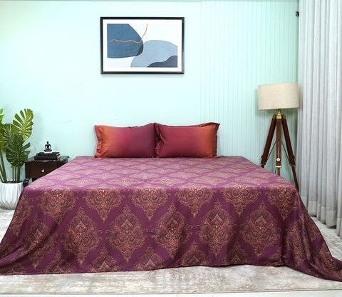 Mandala Flat Cotton Bed Sheet King Size with 2 Pillow Covers (Red)