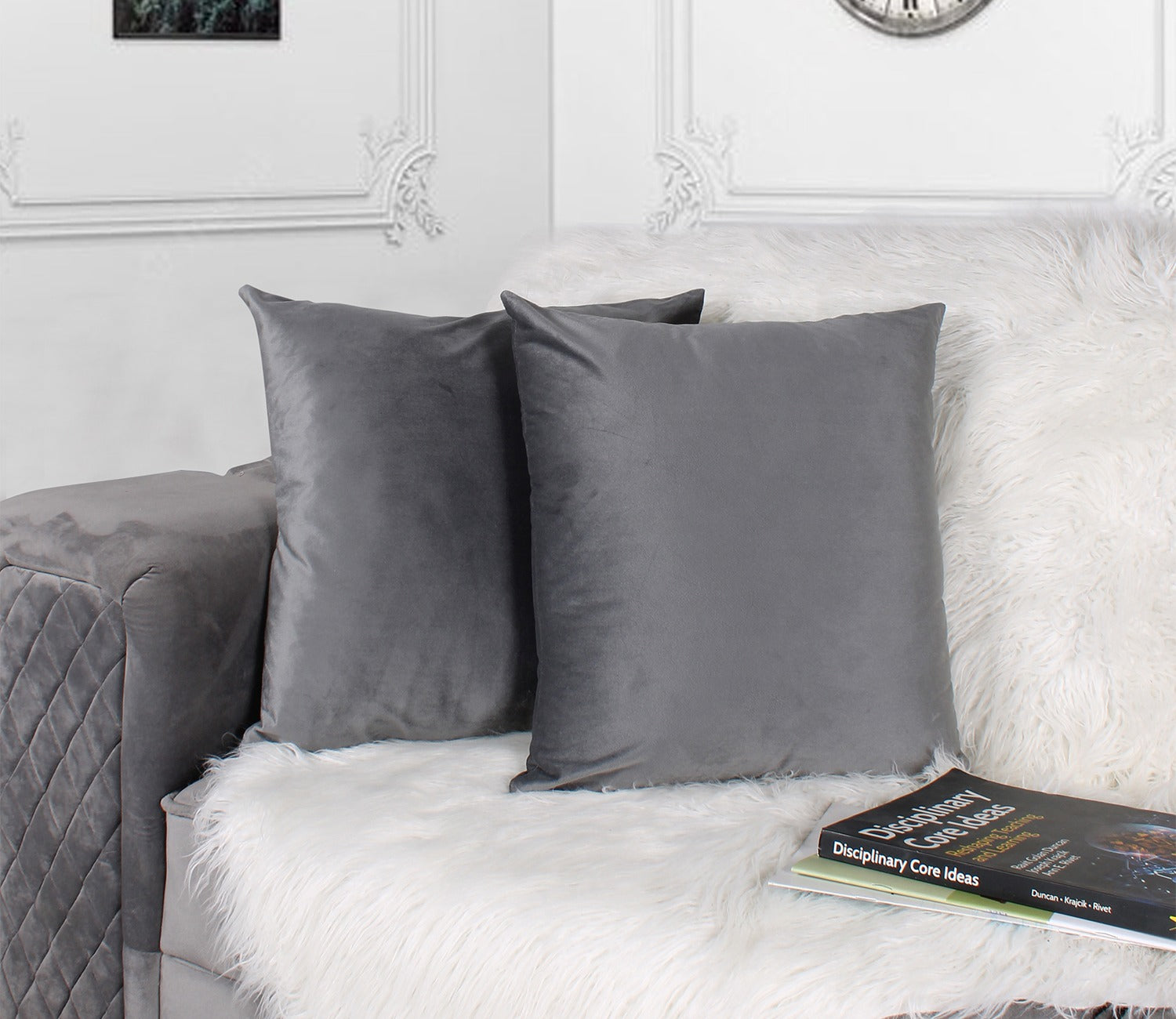 Cupid Velvet Cushion Cover - Pack of 1 (18 x 18 inch, Graphite Grey)