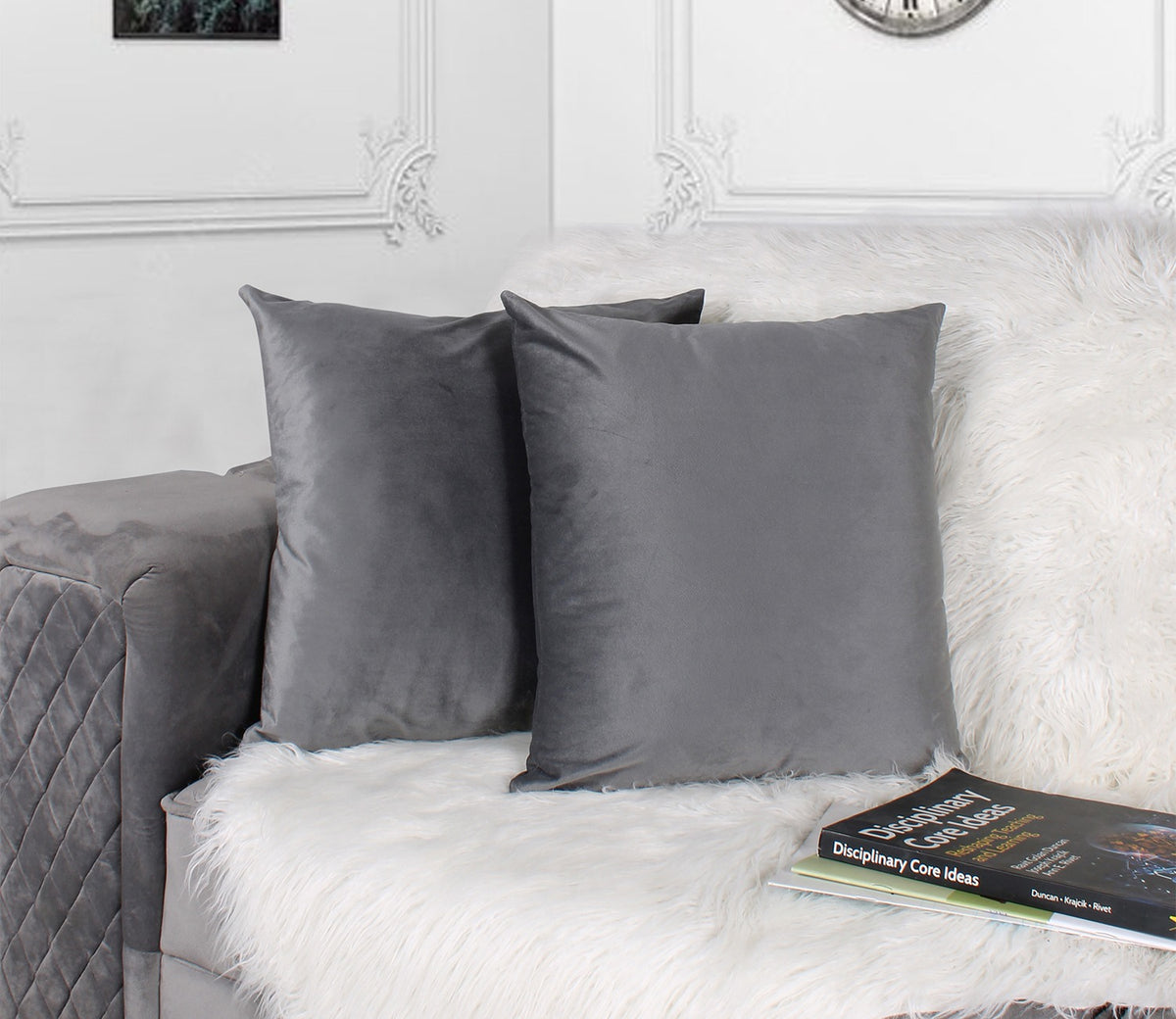 Cupid Velvet Cushion Cover - Pack of 1 (18 x 18 inch, Graphite Grey)