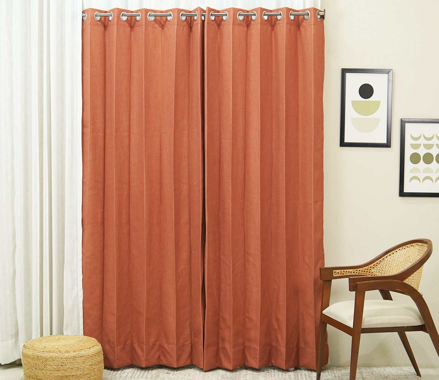 Solid Plain Light-Filtering Door Curtains Set of 2 (Orange, 7 Feet)