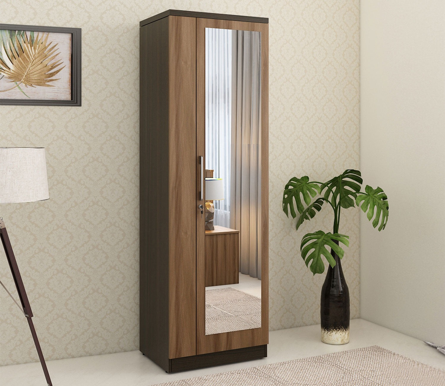 Kosmo Ken 1 Door Engineer Wood Wardrobe With Mirror