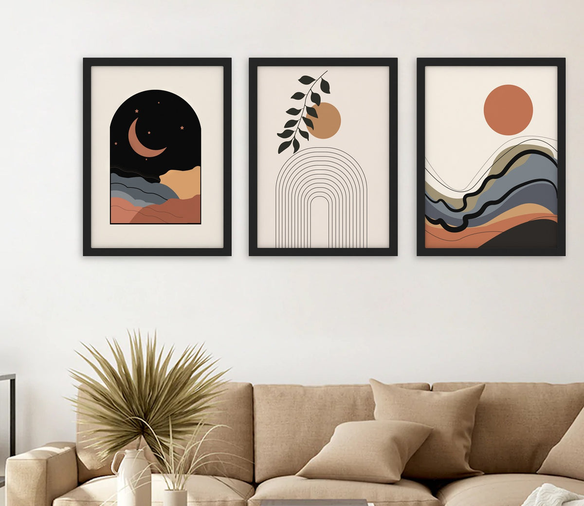 Mid-century Hues of Nature Wall Frame (Rectangle, Black, 18x24 Inch, Matte Paper)