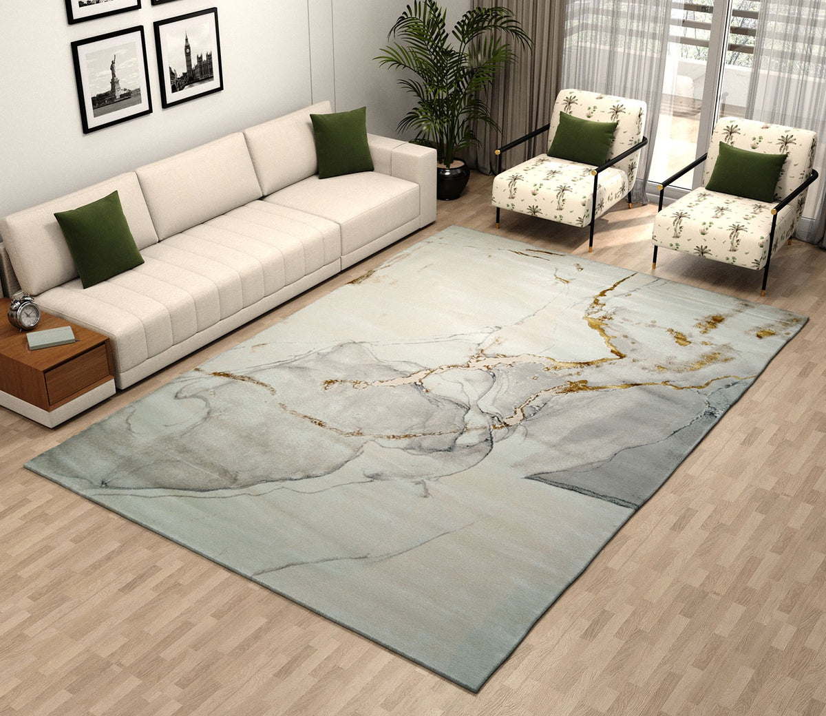 Riviera Golden Abstract Pattern Carpet  (11 x 7.8 Feet)