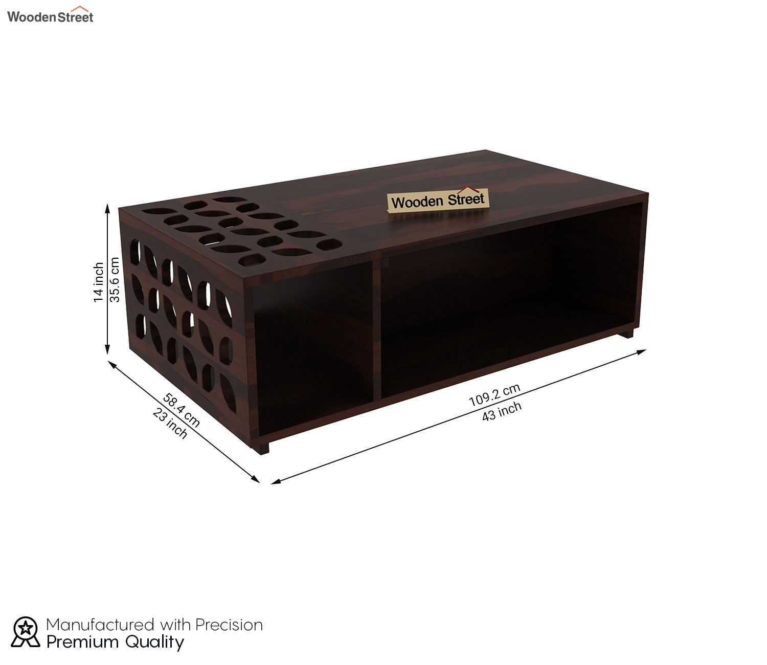 Ziegler Sheesham Wood Coffee Table with Open Storage (Walnut Finish)