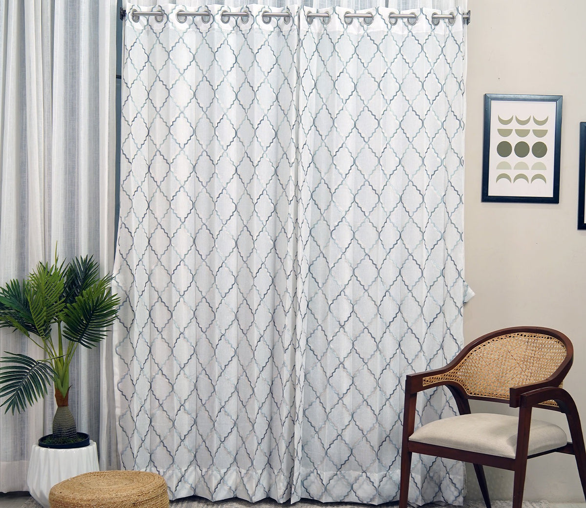 Cobalt Chain 1 Piece Sheer Curtain (Blue, 7 Feet)