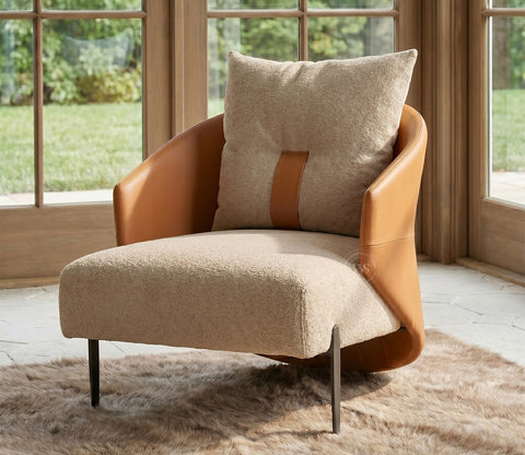 Velora Premium Lounge Chair With Leatherette Backrest & Plush Fabric Seating (Dual Tone)