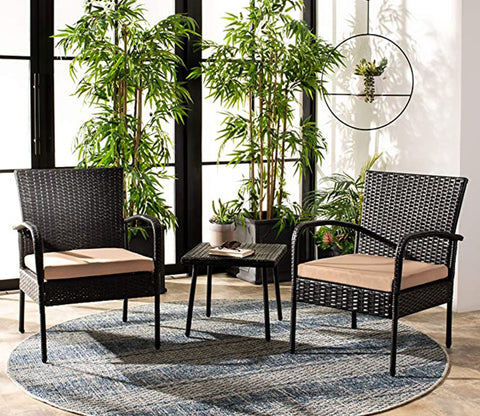 Dark Brown 2 Seater Outdoor Furniture Set With Cream Cushions