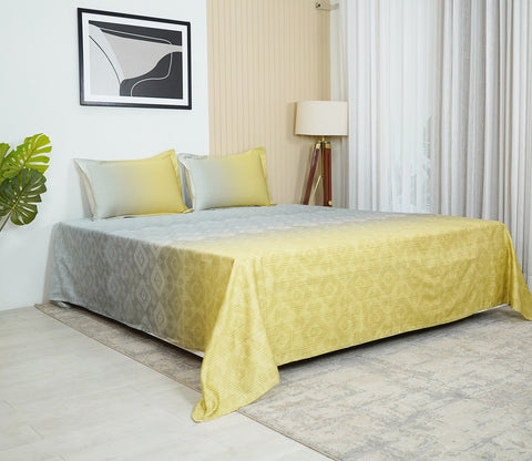 Rhombo 300 TC Flat Pure Cotton King Size Bedsheet With 2 Pillow Covers (Mustard)