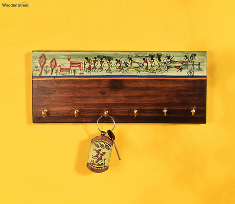 Brown Handcrafted Warli Key Holder - 6 Keys