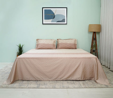 Acanthus Classic Printed King Size Bedsheet (Beige)