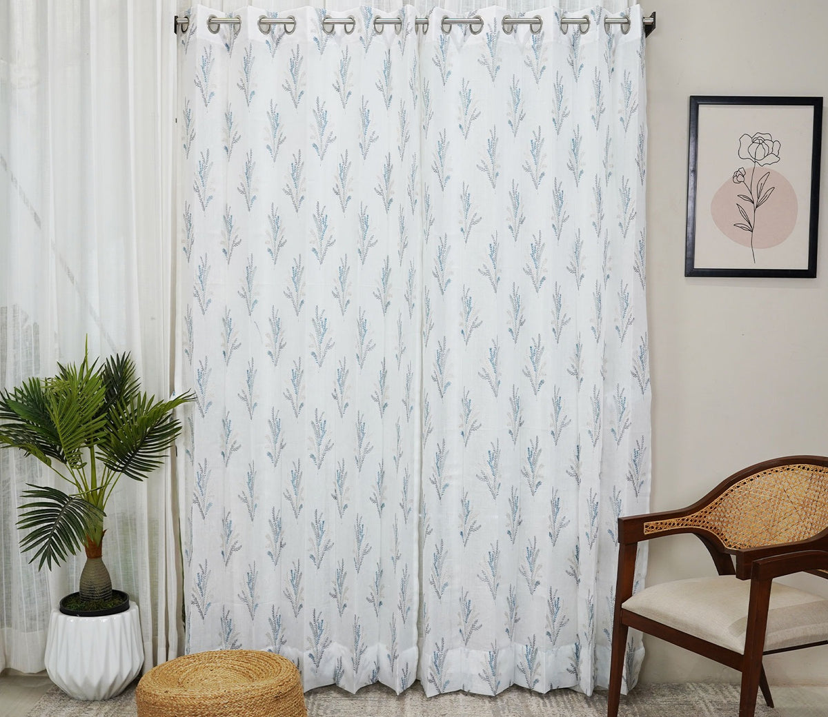 Pampa Door 1 Piece Sheer Curtain (Blue, 7 Feet)