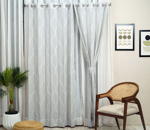Twisted Sheer Door Curtains Set of 2 (Grey, 7 Feet)