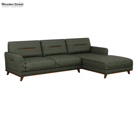 Alvaro L Shape 4 Seater Sofa with Wooden Accents (Sage Green)