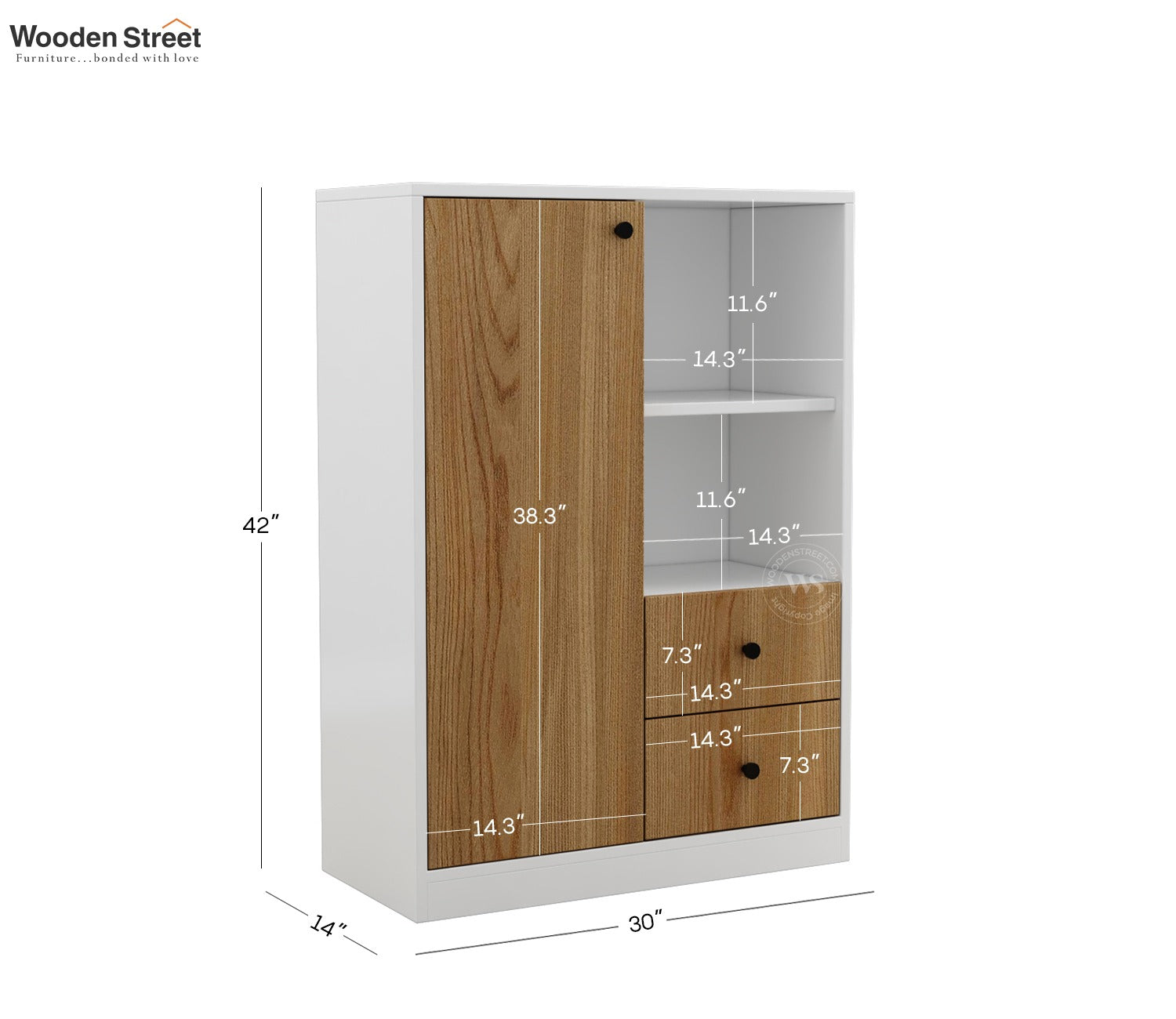 Agatha Modern Bookshelf with Open & Closed Storage, Textured Fronts (Engineered Wood, Santana Pattern)