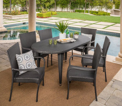 Dark Brown Rattan And Wicker Outdoor Dinning Patio Set
