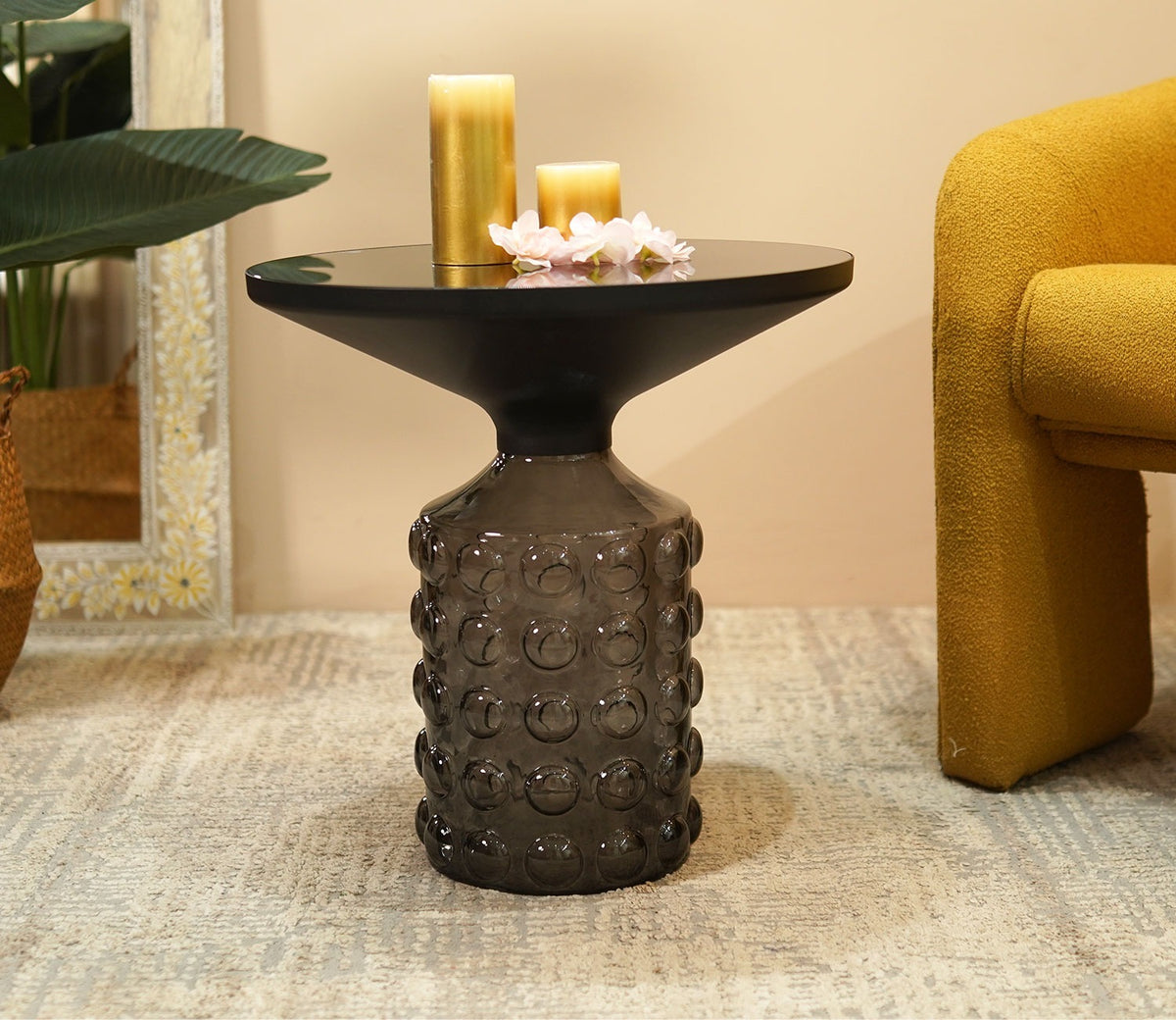 Suzzie Glass Round Coffee and Centre Table (Black)