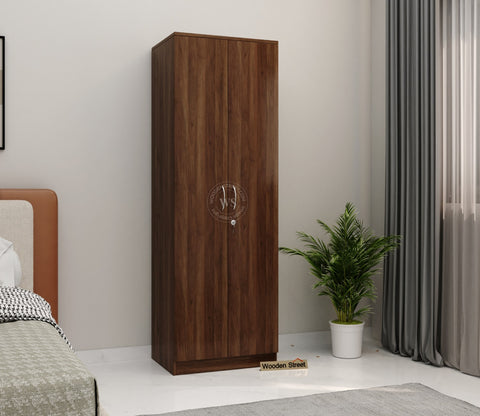 Lillian 2 Door Wardrobe with Drawer Storage and Hanging Rod (Columbian Walnut Finish)