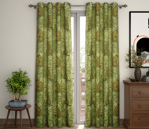 Leopard Print Light-Filtering Door Curtains Set of 2 (Green, 7 Feet)