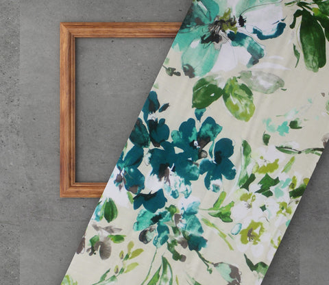 Aqua Flower Printed 100% Cotton Fabric