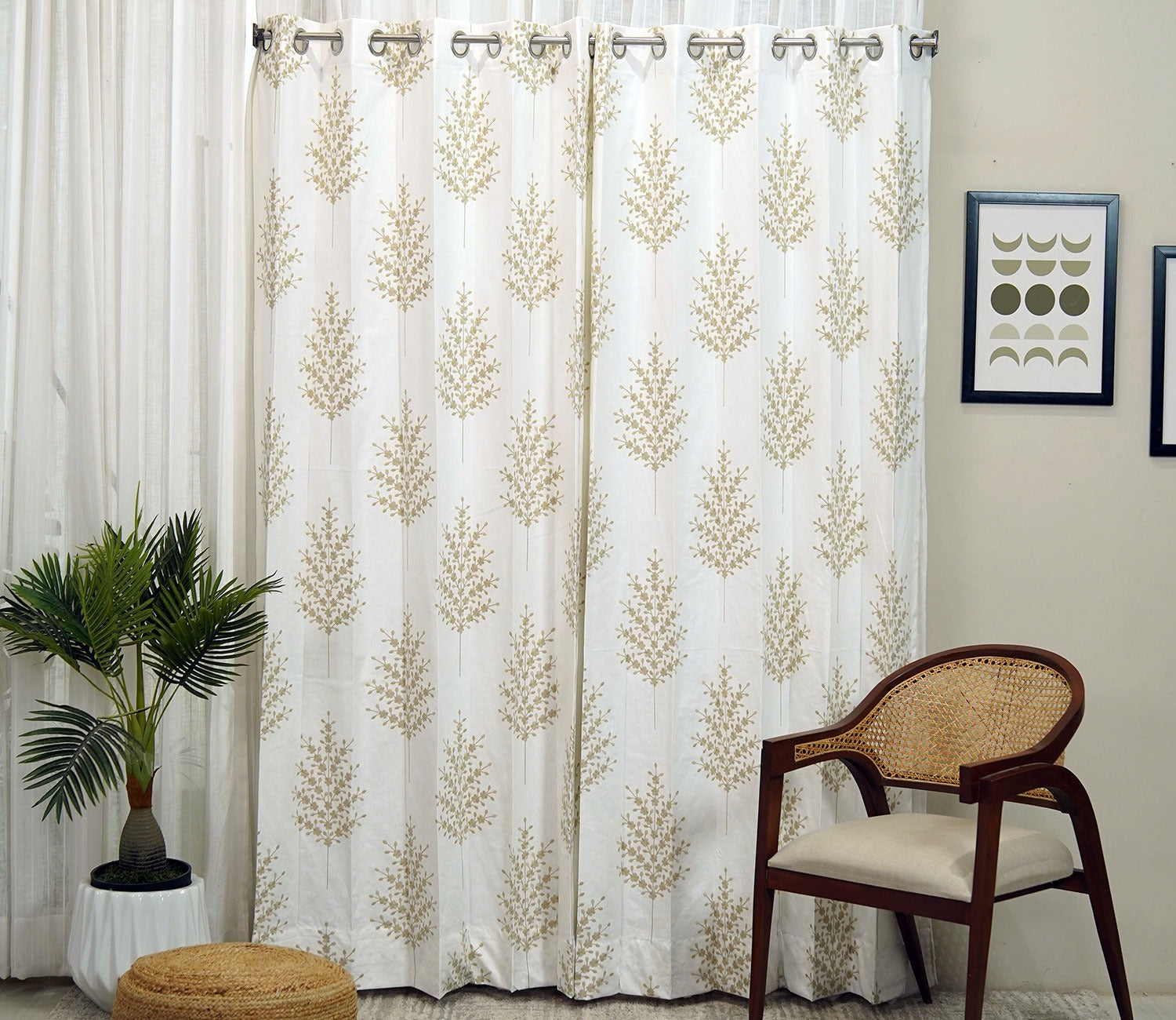 Jacquard Tree 1 Piece Sheer Curtain (Beige, 7 Feet)