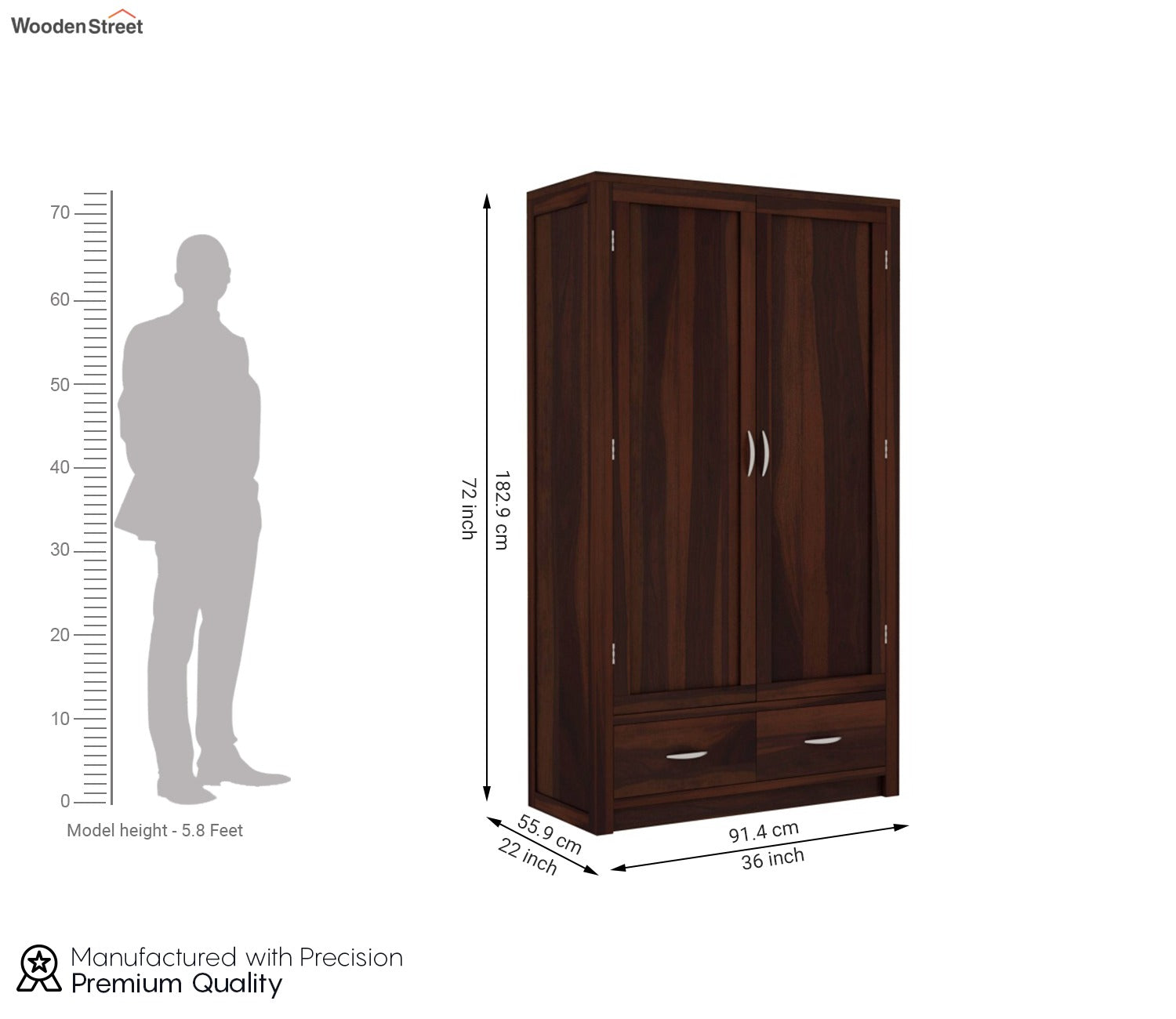 Holden 2 Door Multi Utility Wardrobe (Walnut Finish)