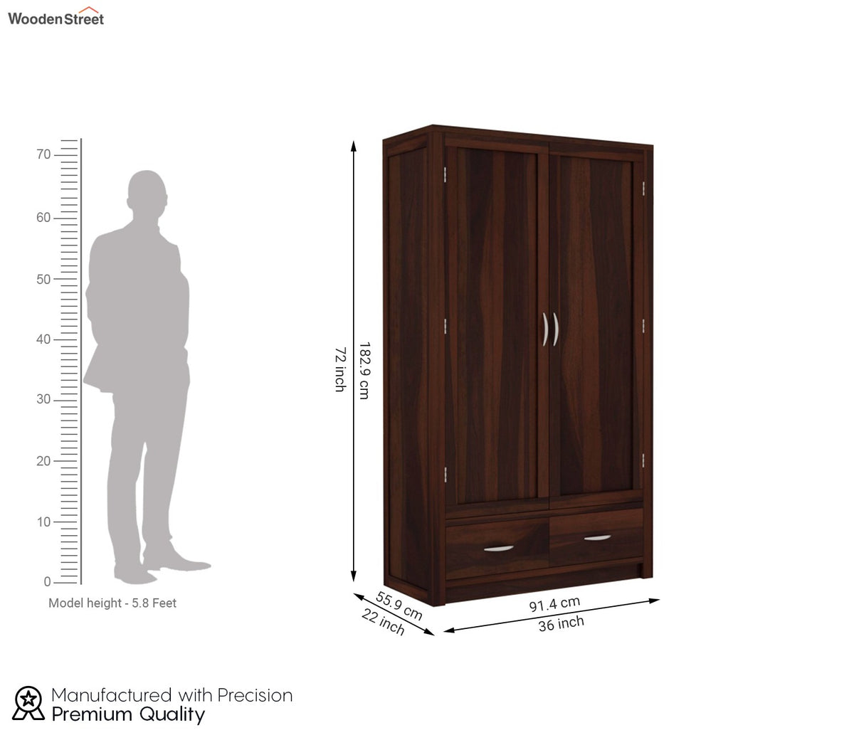 Holden 2 Door Multi Utility Wardrobe (Walnut Finish)