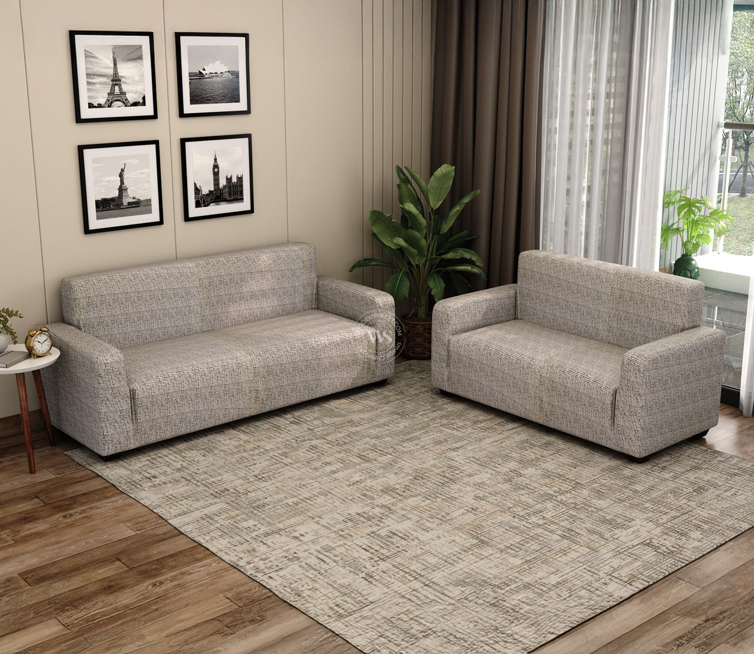 Hester Classic Textured Solid Colored Polyester Spandex 3+2 Sofa Cover Set (Grey)