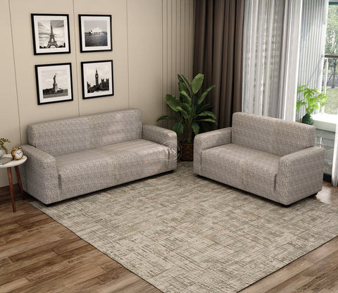 Hester Classic Textured Solid Colored Polyester Spandex 3+2 Sofa Cover Set (Grey)