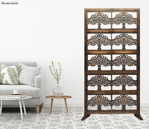 Hand Carved Wooden Room Divider Single Panel Tree Design With Stand