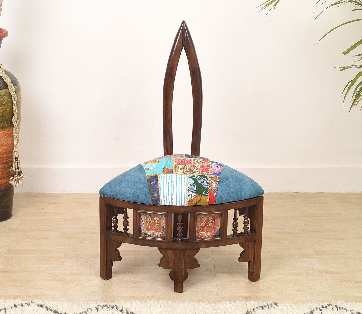 Helena-II Lobby Chair (Small) with Stylish Backrest created in Teak Wood with Walnut Finish