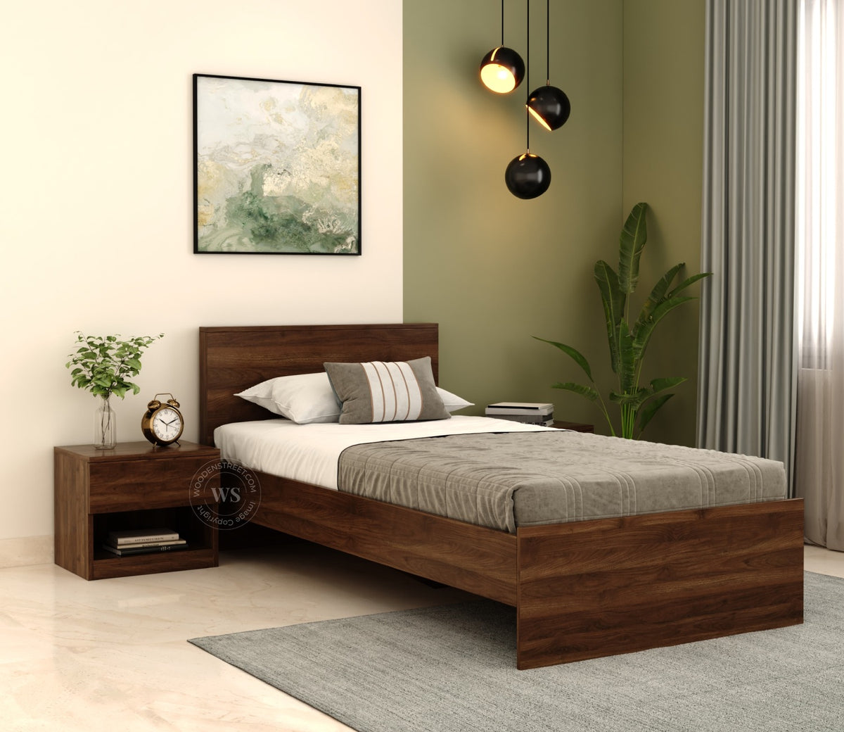 Clemency Bed without Storage (Single Size, Columbian Walnut Finish)
