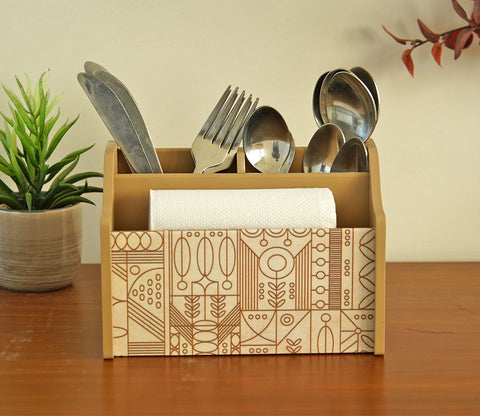 Laurel Wooden Cutlery and Napkin Holder