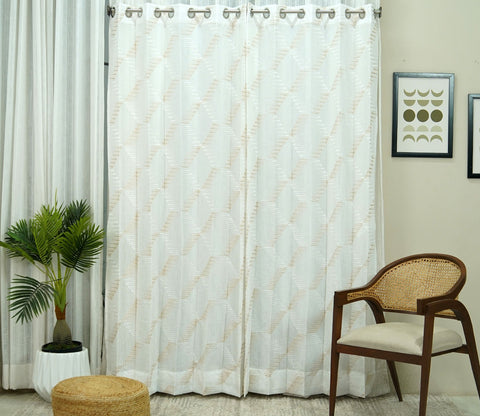 Rhombus Door 1 Piece Sheer Curtain (White, 7 Feet)